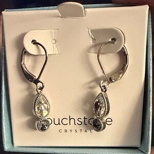 Touchstone Crystal Silver Clear Teardrop and Round Dangle Earrings